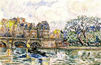 (image for) Handmade Oil painting for home canvas, oil painting framed canvas for living room Paul Signac's painting,The Pont Neuf, Paris - Click Image to Close